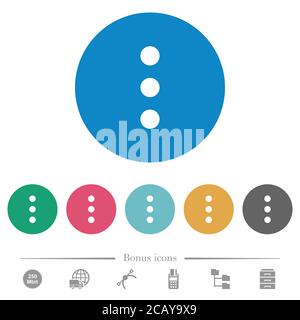 More options flat white icons on round color backgrounds. 6 bonus icons included. Stock Vector