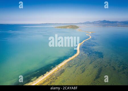 Road through Shoals of Ambracian Gulf (Gulf of Arta or the Gulf of Actium), Greece Stock Photo