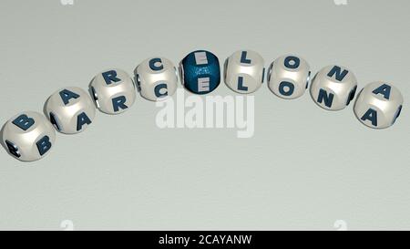 BARCELONA curved text of cubic dice letters. 3D illustration. spain and catalonia Stock Photo