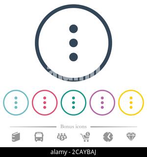 More options flat color icons in round outlines. 6 bonus icons included. Stock Vector