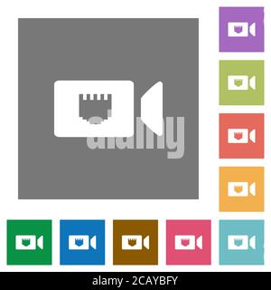 IP camera flat icons on simple color square backgrounds Stock Vector