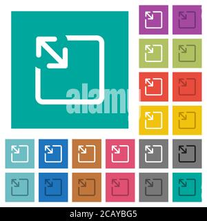 Resize object multi colored flat icons on plain square backgrounds. Included white and darker icon variations for hover or active effects. Stock Vector