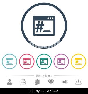 Root terminal flat color icons in round outlines. 6 bonus icons included. Stock Vector