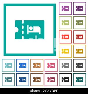 Accommodation discount coupon flat color icons with quadrant frames on white background Stock Vector