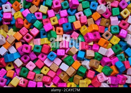 Various sewing Colorful wooden beads as background Stock Photo