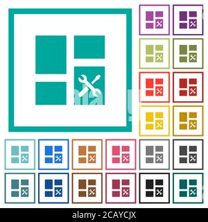 Dashboard tools flat color icons with quadrant frames on white background Stock Vector