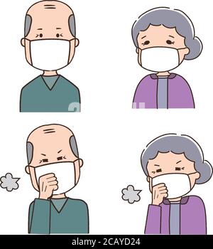 Elderly people wearing medical masks prevention coronavirus or covid-19 or another type of virus. Vector illustration isolated on white background. Stock Vector