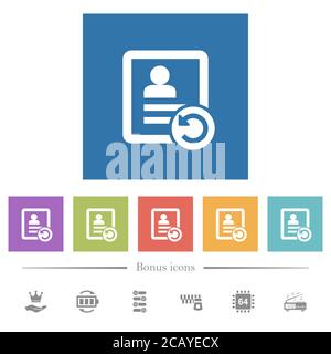 Undo contact changes flat white icons in square backgrounds. 6 bonus icons included. Stock Vector