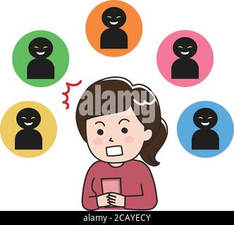 Shocked woman looking at social media. Isolated on white background. Stock Vector