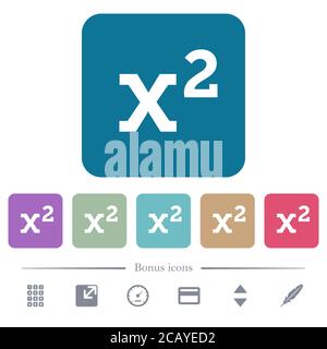 Math exponentiation white flat icons on color rounded square backgrounds. 6 bonus icons included Stock Vector