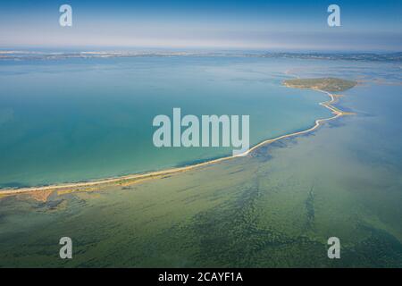 Road through Shoals of Ambracian Gulf (Gulf of Arta or the Gulf of Actium), Greece Stock Photo