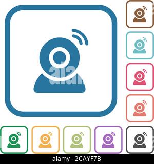 Wireless camera simple icons in color rounded square frames on white background Stock Vector