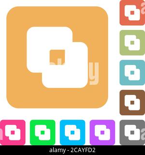 Exclude shapes flat icons on rounded square vivid color backgrounds. Stock Vector