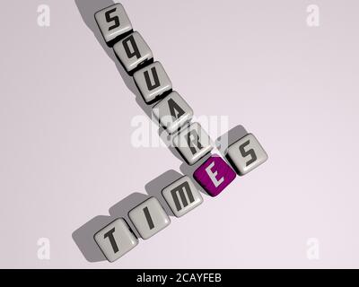 TIMES SQUARE crossword by cubic dice letters. 3D illustration. editorial and city Stock Photo