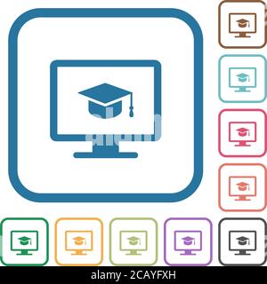 Webinar on monitor simple icons in color rounded square frames on white background Stock Vector