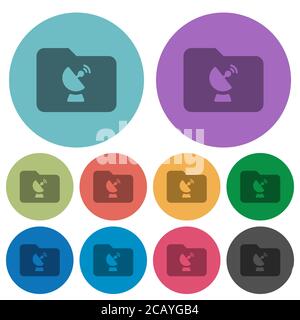Remote folder darker flat icons on color round background Stock Vector
