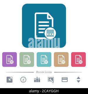 Archive document white flat icons on color rounded square backgrounds. 6 bonus icons included Stock Vector