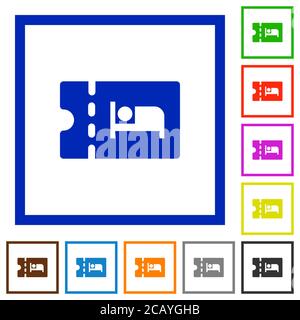 Accommodation discount coupon flat color icons in square frames on white background Stock Vector