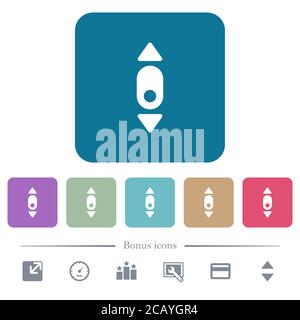 Mouse scroll down white flat icons on color rounded square backgrounds. 6 bonus icons included Stock Vector