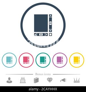 Blank document with scroll bars flat color icons in round outlines. 6 bonus icons included. Stock Vector