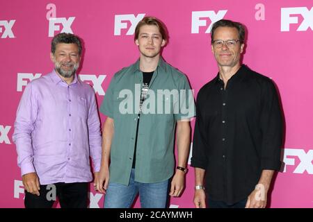 LOS ANGELES - AUG 6:  Andy Serkis, Joe Alwyn, Guy Pearce at the FX Networks Starwalk at Summer 2019 TCA at the Beverly Hilton Hotel on August 6, 2019 in Beverly Hills, CA Stock Photo