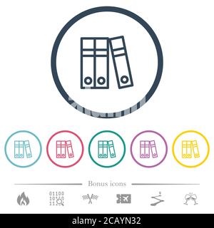 Document folders flat color icons in round outlines. 6 bonus icons included. Stock Vector