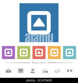 Toggle up flat white icons in square backgrounds. 6 bonus icons included. Stock Vector