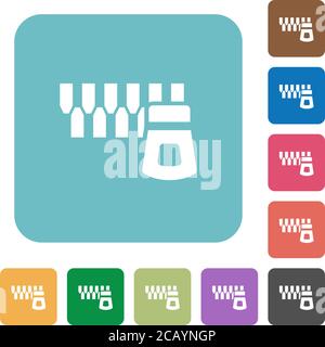 Horizontal zipper white flat icons on color rounded square backgrounds Stock Vector