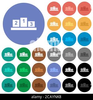 Winners podium with inside numbers multi colored flat icons on round backgrounds. Included white, light and dark icon variations for hover and active Stock Vector