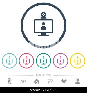 video user access flat color icons in round outlines. 6 bonus icons included. Stock Vector