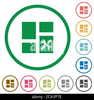 Dashboard tools flat color icons in round outlines on white background Stock Vector