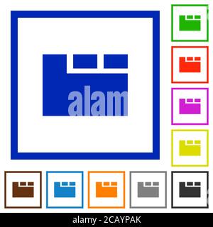 Horizontal tabbed layout active flat color icons in square frames on white background Stock Vector