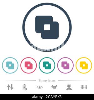 Exclude shapes flat color icons in round outlines. 6 bonus icons included. Stock Vector