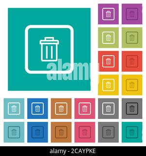 Delete object multi colored flat icons on plain square backgrounds. Included white and darker icon variations for hover or active effects. Stock Vector