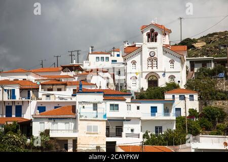 Views of the building Andros island of the Greek Cyclades archipelago in Aegean Sea. Stock Photo