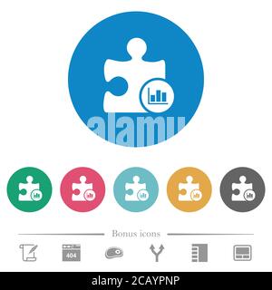 Plugin statistics flat white icons on round color backgrounds. 6 bonus icons included. Stock Vector