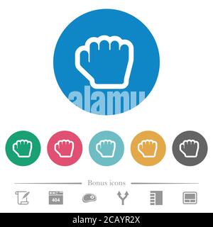 Grab cursor flat white icons on round color backgrounds. 6 bonus icons included. Stock Vector