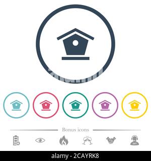 Bird feeder flat color icons in round outlines. 6 bonus icons included. Stock Vector