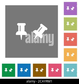 Toggle pin flat icons on simple color square backgrounds Stock Vector
