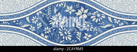 Abstract ethnic stripe pattern. Majolica pottery tile, blue and white azulejo, original traditional Portuguese and Spain decor. Vector illustration. Stock Vector