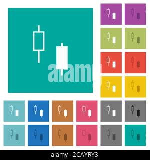 Two candlesticks multi colored flat icons on plain square backgrounds. Included white and darker icon variations for hover or active effects. Stock Vector