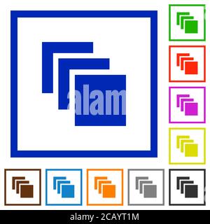 Multiple canvases flat color icons in square frames on white background Stock Vector