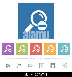 Remove search term flat white icons in square backgrounds. 6 bonus icons included. Stock Vector