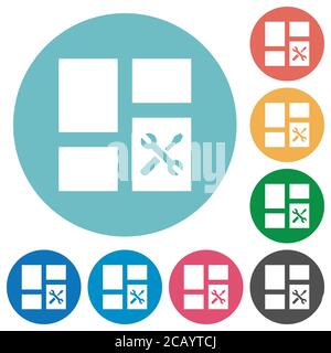 Dashboard tools flat white icons on round color backgrounds Stock Vector
