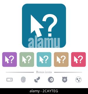 Help cursor white flat icons on color rounded square backgrounds. 6 bonus icons included Stock Vector