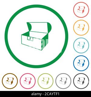 Empty open coffer flat color icons in round outlines on white background Stock Vector