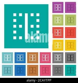 Vertical border multi colored flat icons on plain square backgrounds. Included white and darker icon variations for hover or active effects. Stock Vector
