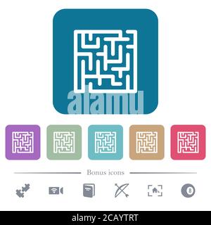 Labyrinth white flat icons on color rounded square backgrounds. 6 bonus icons included Stock Vector