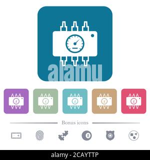 Hardware diagnostics white flat icons on color rounded square backgrounds. 6 bonus icons included Stock Vector