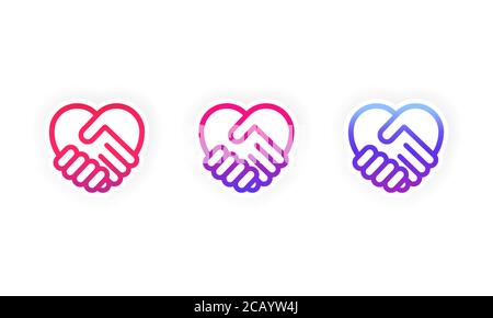 Handshake in the form of heart. Handshake sticker icon set. Symbol friendship day, love. Vector on isolated white background. EPS 10. Stock Vector